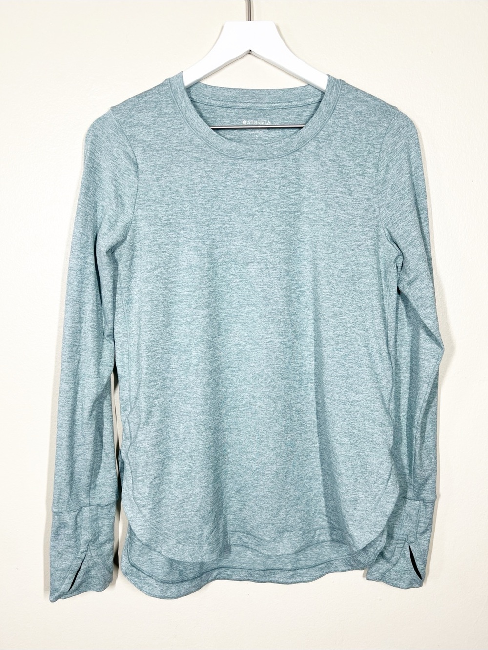 Athleta Womens uptempo Heathered green Long Sleeve Crew workout shirt small